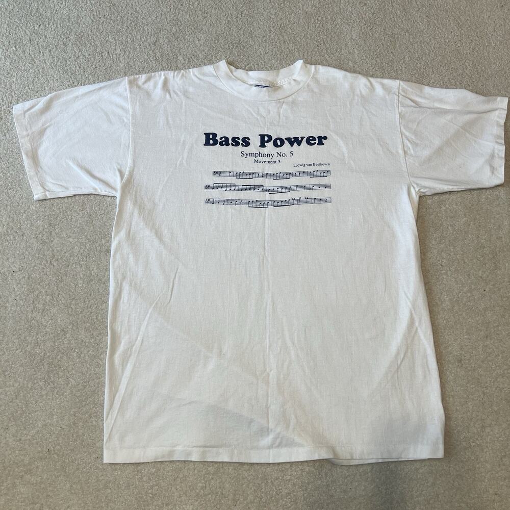 Vintage Bass Power White XL T Shirt Beethoven Symphony Music USA Made Tee